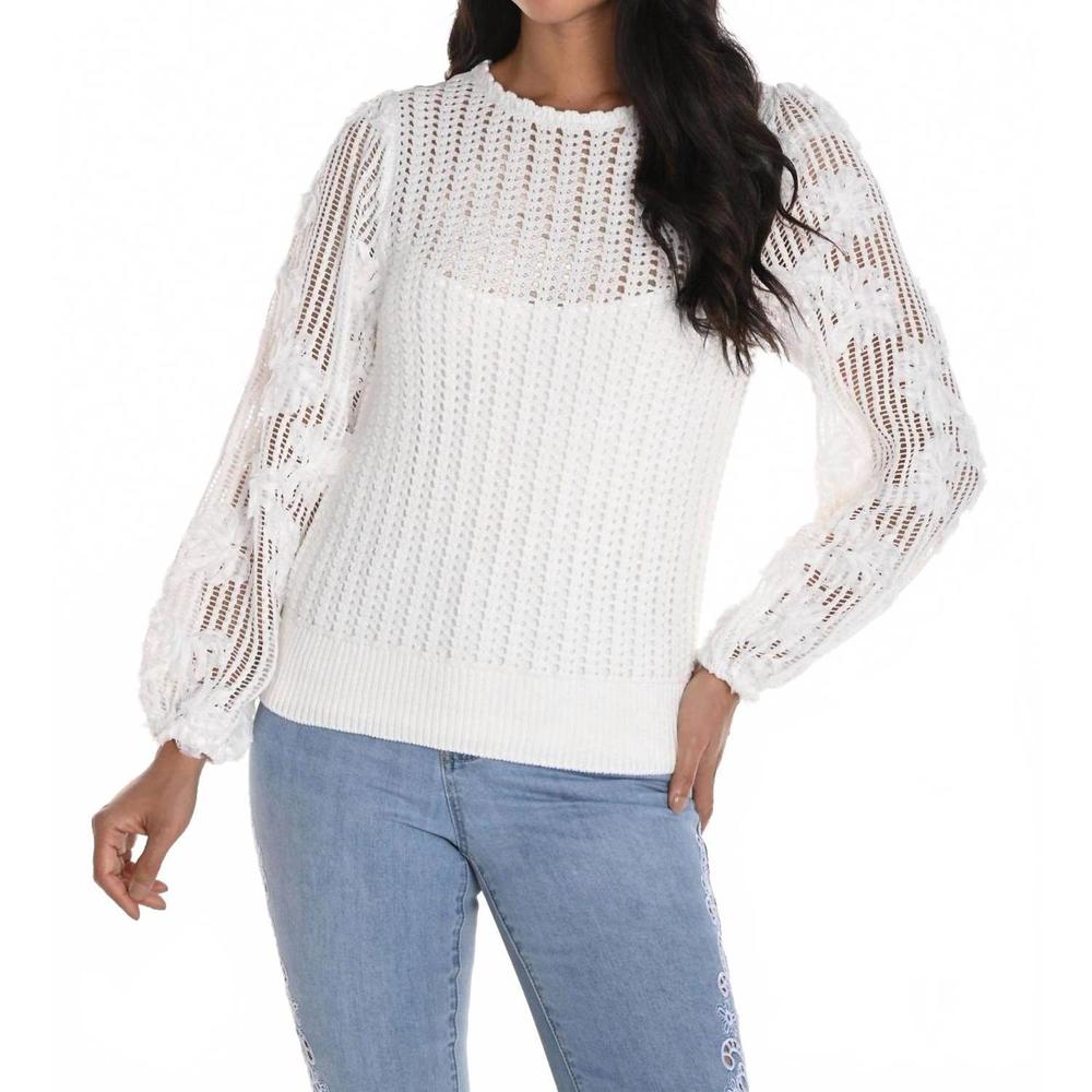 NEW FRANK LYMAN long sleeve knit sweater top in white